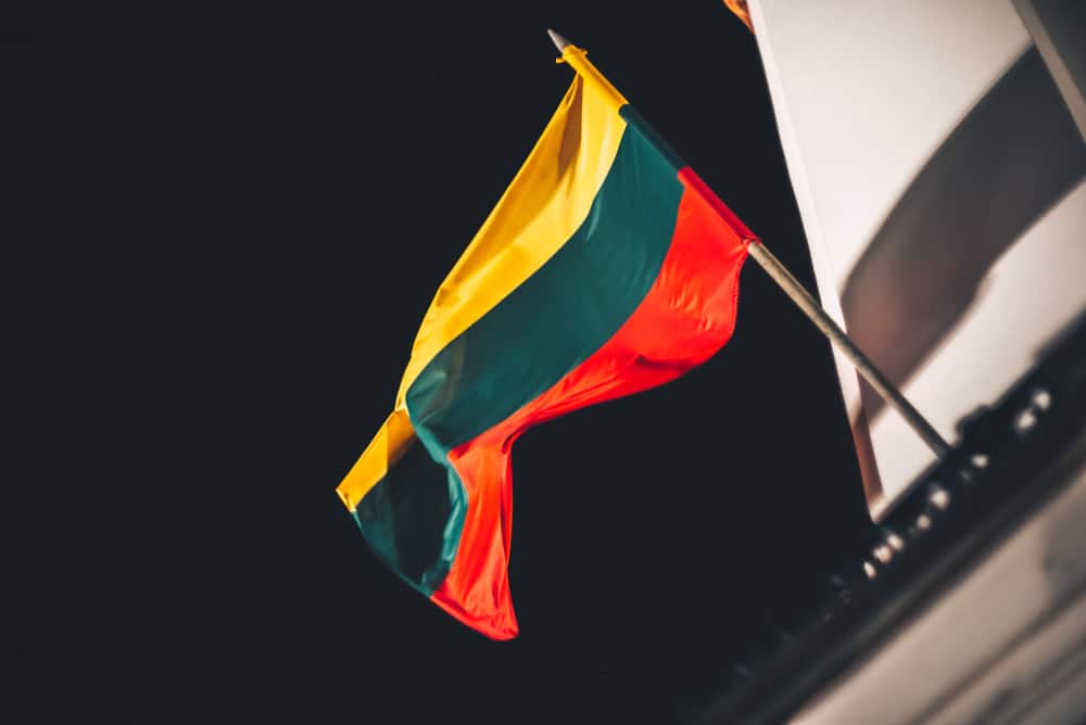 Closeup view of Lithuanian flag in the wind. Source: Shutterstock.com