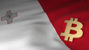 Bitcoin currency on Malta flag. Source: shutterstock
