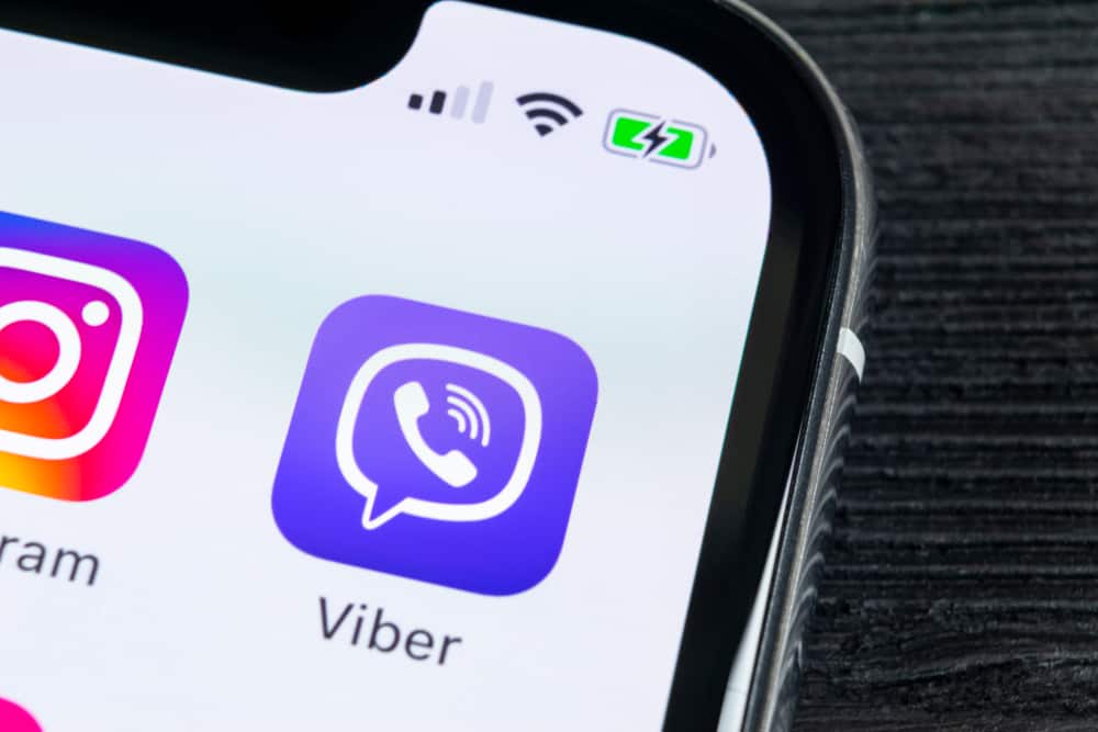 Sankt-Petersburg, Russia, April 27, 2018: Viber application icon on Apple iPhone X smartphone screen close-up. Viber app icon. Social media icon. Social network. Source: shutterstock.com