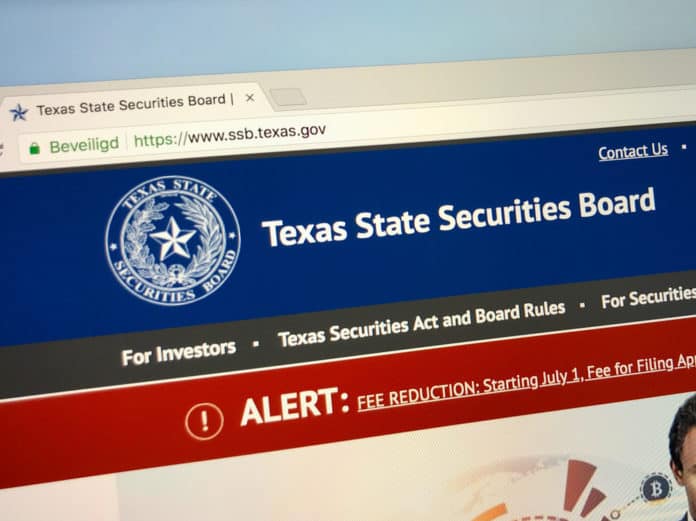 Website of The Texas State Securities Board, a Texas state agency with a mission to protect Texas investors. Source: shutterstock.com