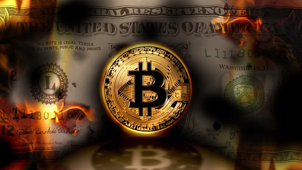 Bitcoin replacing dollar concept