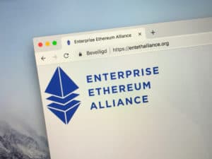 Amsterdam, Netherlands - October 1, 2018 Website of The Enterprise Ethereum Alliance or EEA, a platform connecting Fortune 500 enterprises and startups with the Ethereum blockchain project.