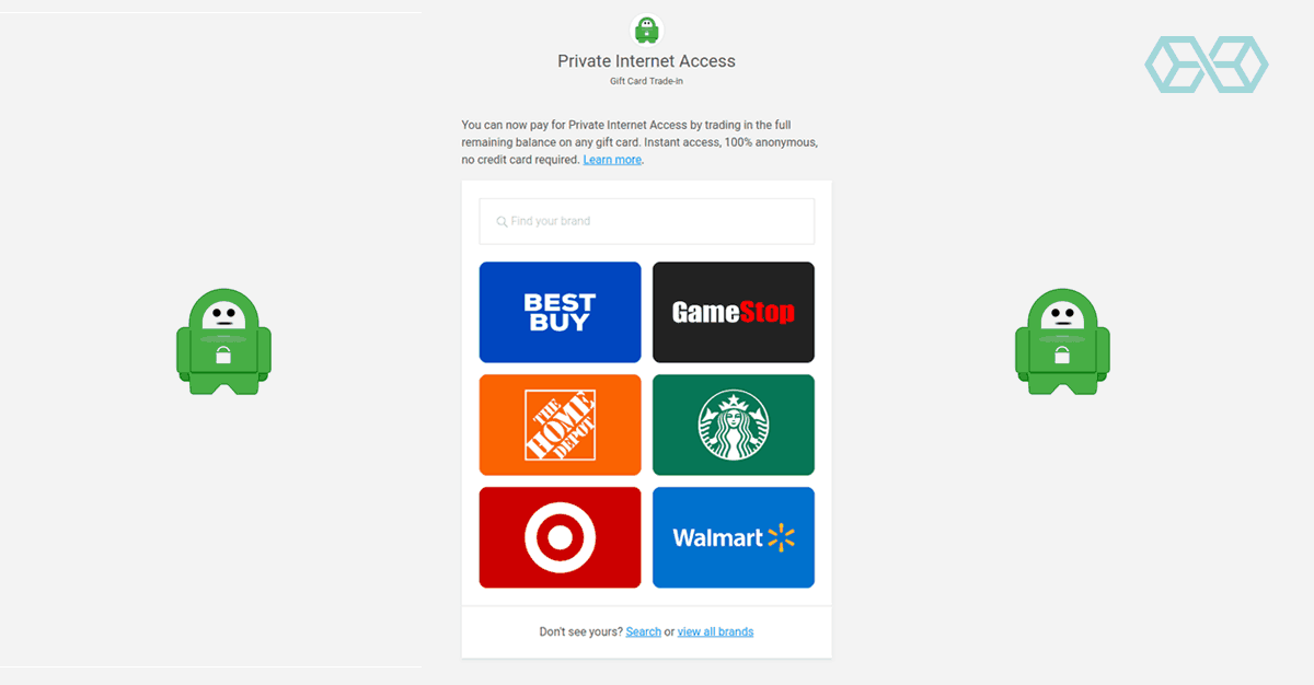 Gift cards from various stores to pay for your subscription