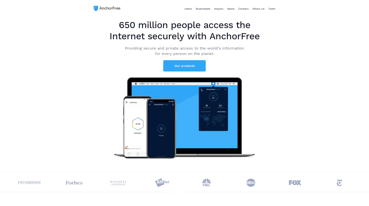 anchorfree.com Homepage