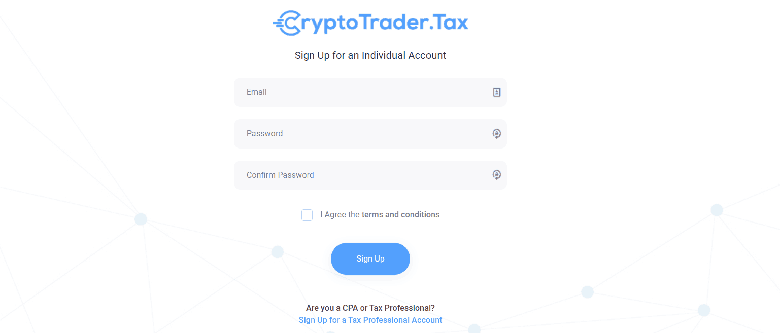 CryptoTrader.Tax Signing up for an Individual Account